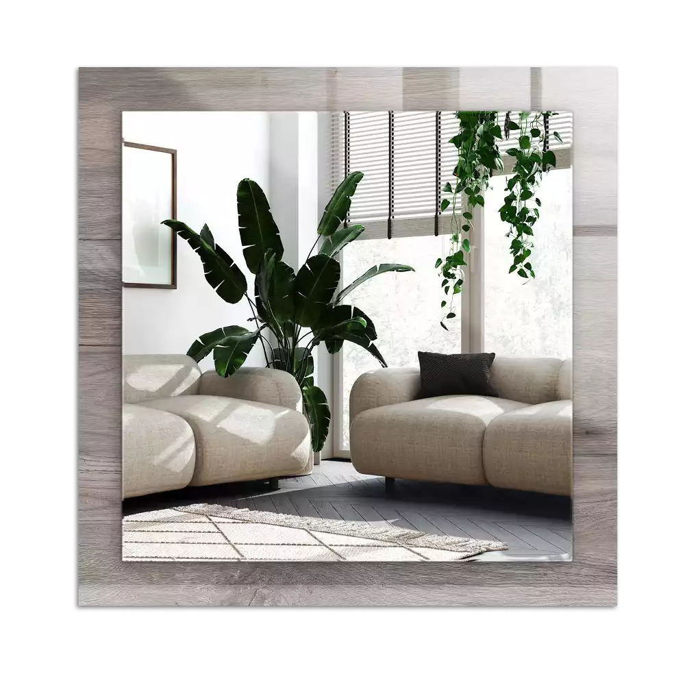 Lustro dekoracyjne z nadrukiem o prostokątnym kształcie z motywem drewnianej tekstury desek