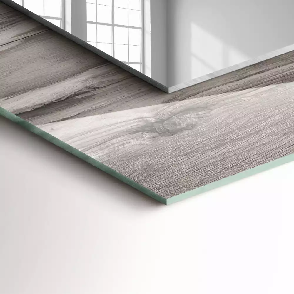 Lustro dekoracyjne z nadrukiem o prostokątnym kształcie z motywem drewnianej tekstury desek