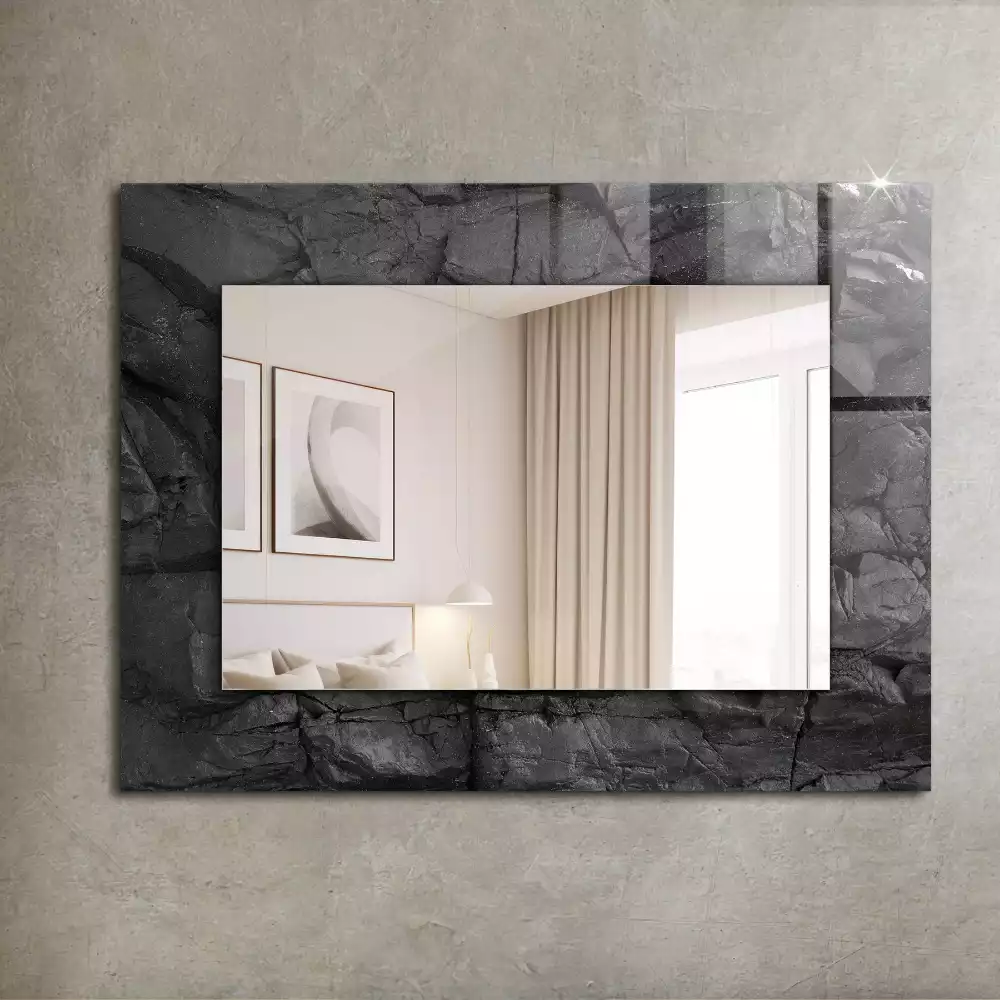 Lustro dekoracyjne prostokątne z motywem czarnej skały z pęknięciami