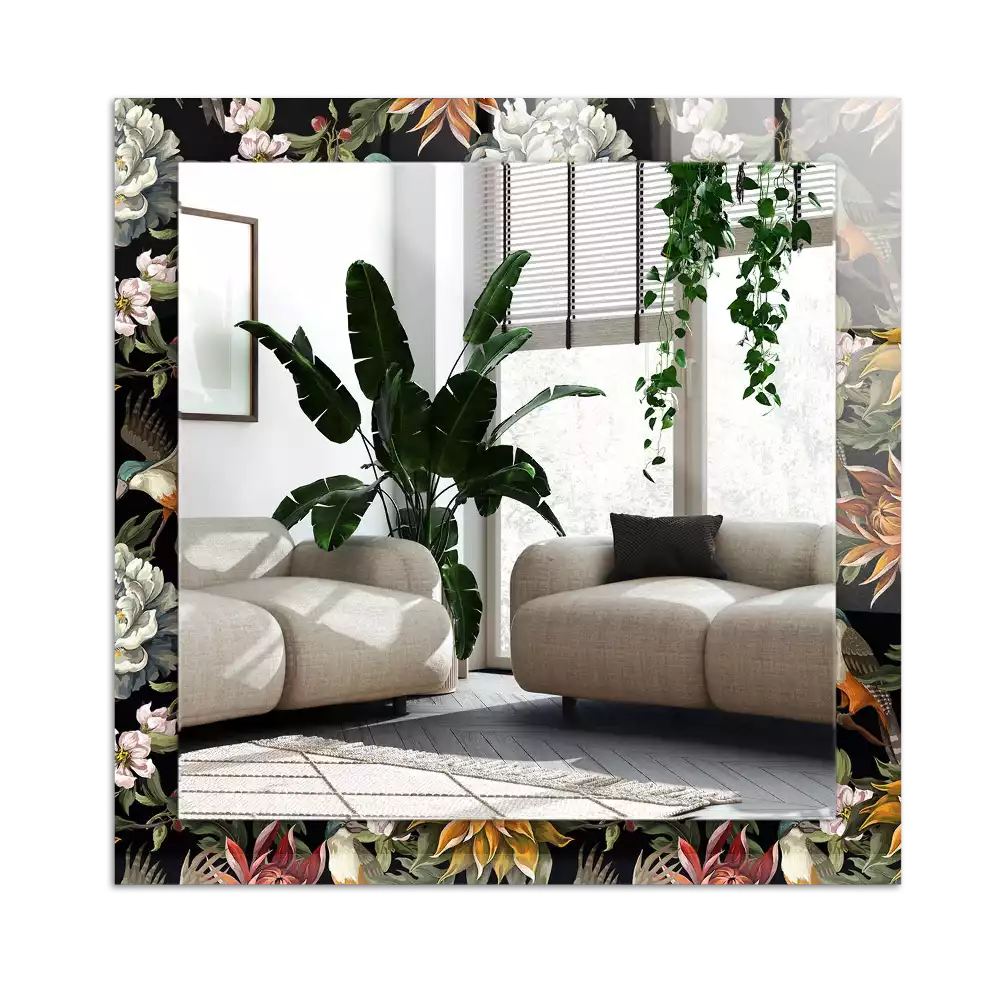 Lustro z nadrukiem w motywem kwiatów i ptaków