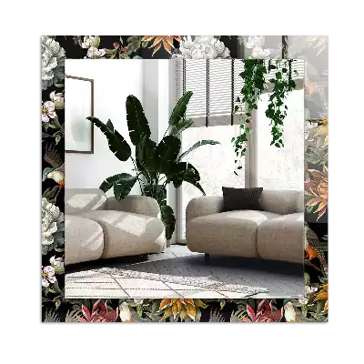 Lustro z nadrukiem prostokątne Kwiaty i ptaki