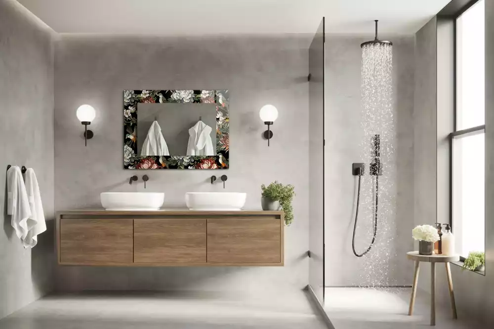 Lustro z nadrukiem w motywem kwiatów i ptaków