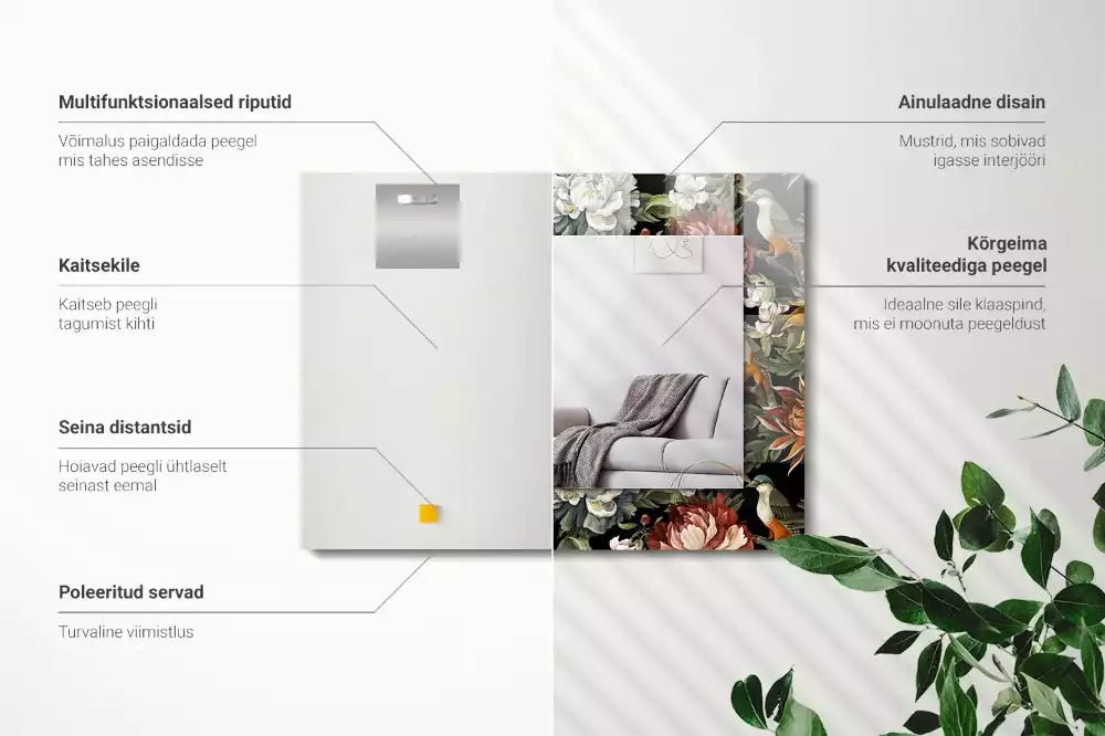 Lustro z nadrukiem w motywem kwiatów i ptaków