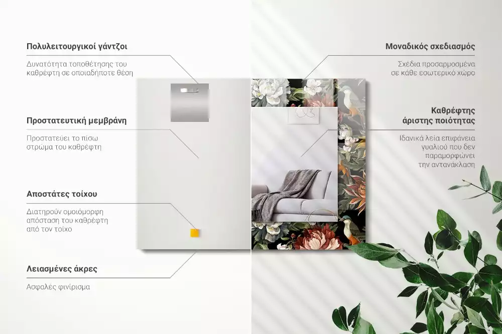 Lustro z nadrukiem w motywem kwiatów i ptaków