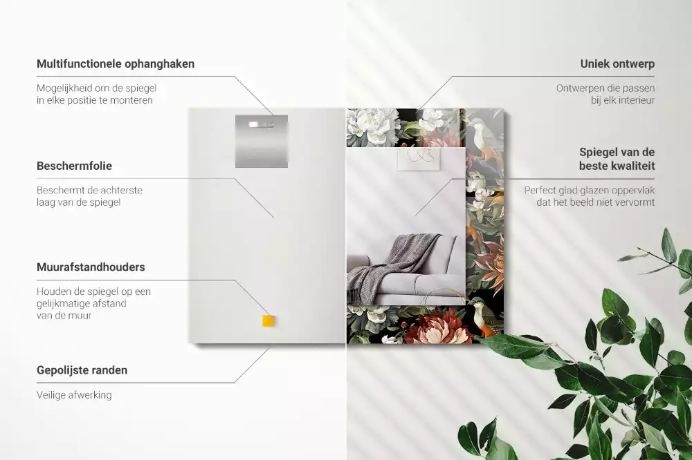 Lustro z nadrukiem w motywem kwiatów i ptaków