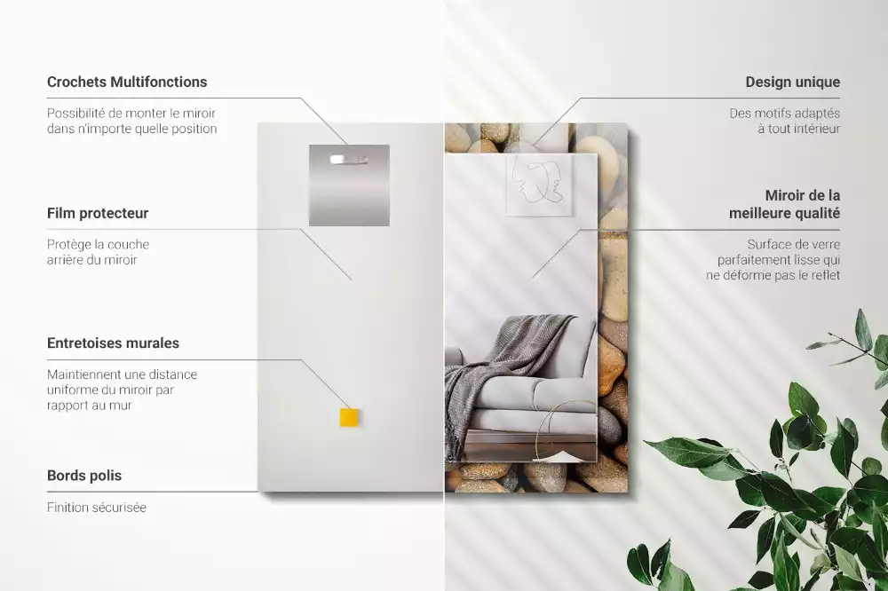 Lustro dekoracyjne z nadrukiem przedstawiającym kolorowe gładkie kamienie