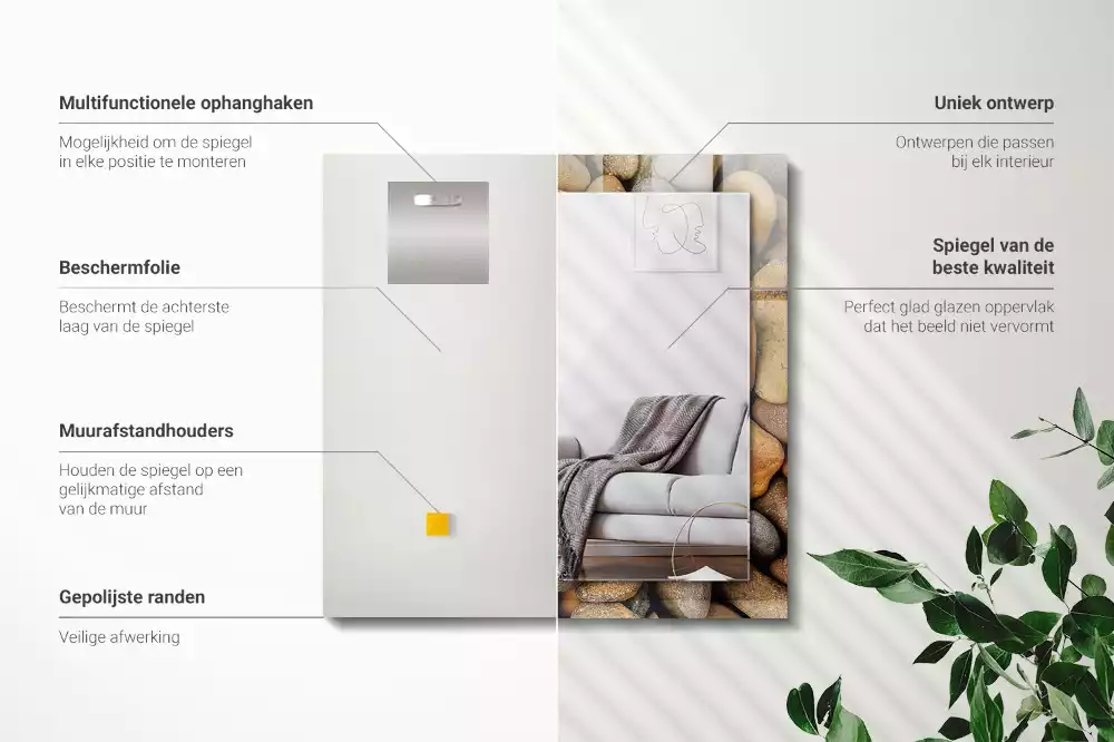 Lustro dekoracyjne z nadrukiem przedstawiającym kolorowe gładkie kamienie