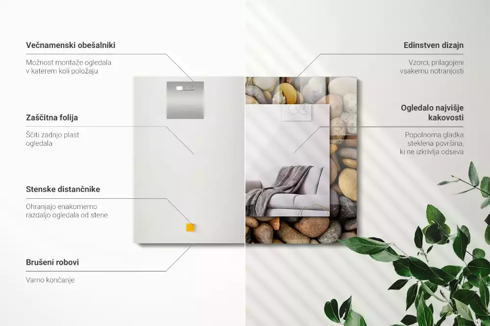 Lustro dekoracyjne z nadrukiem przedstawiającym kolorowe gładkie kamienie