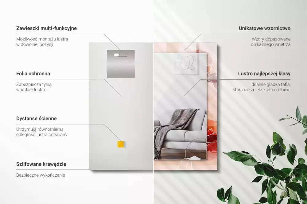 Lustro dekoracyjne w abstrakcyjne motywy kwiatowe