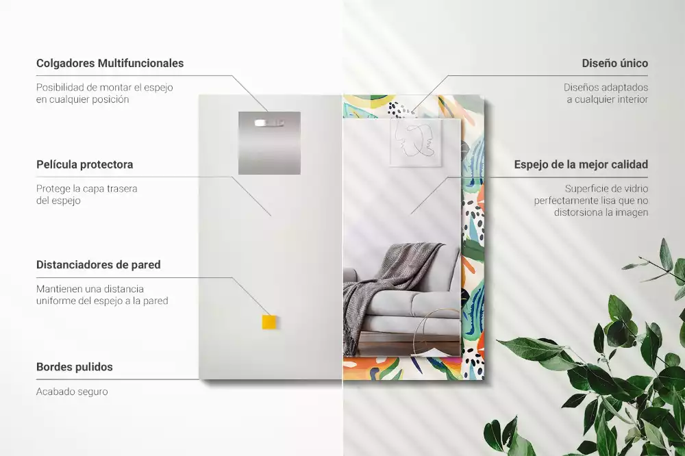 Lustro prostokątne z nadrukiem w kolorowe liście