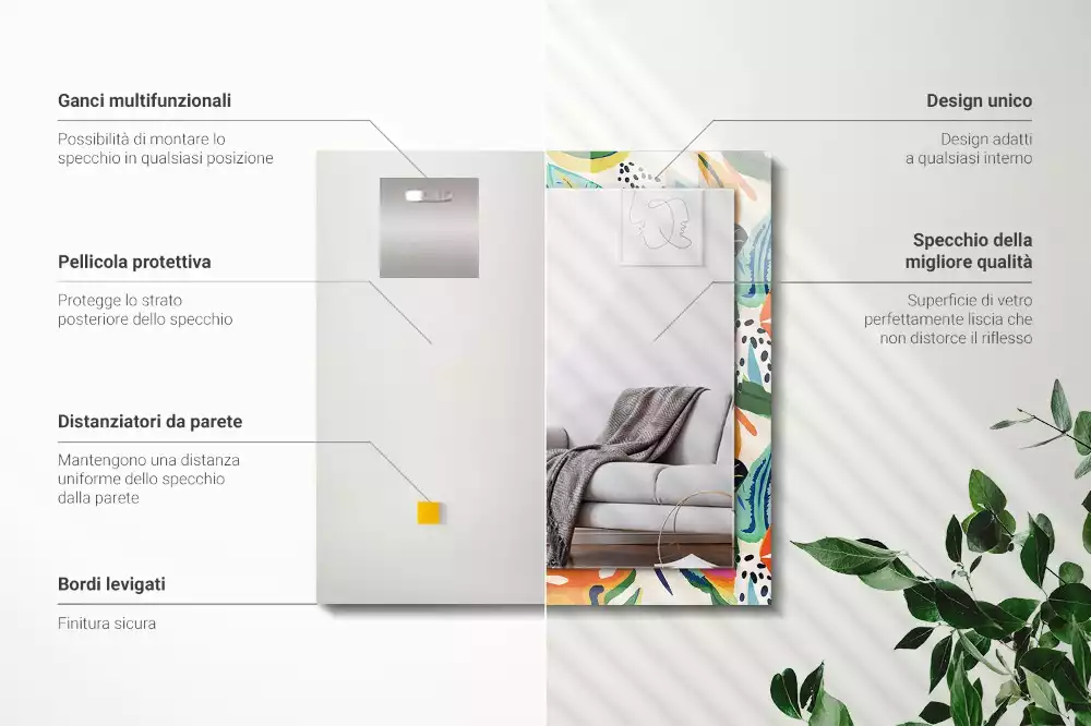 Lustro prostokątne z nadrukiem w kolorowe liście