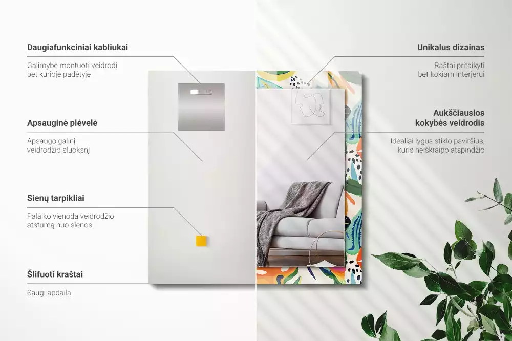 Lustro prostokątne z nadrukiem w kolorowe liście