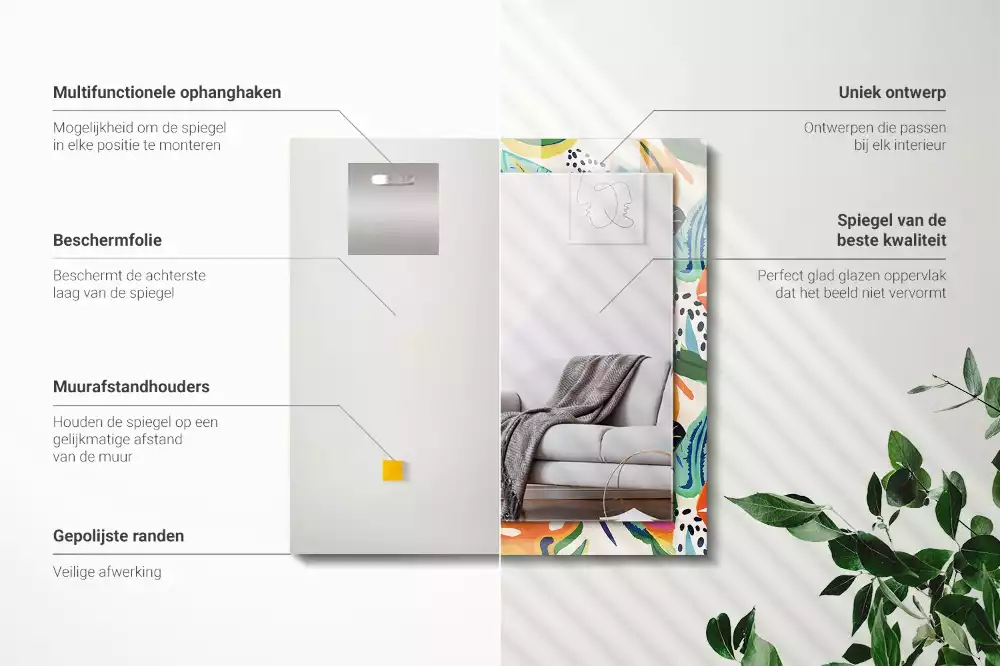 Lustro prostokątne z nadrukiem w kolorowe liście