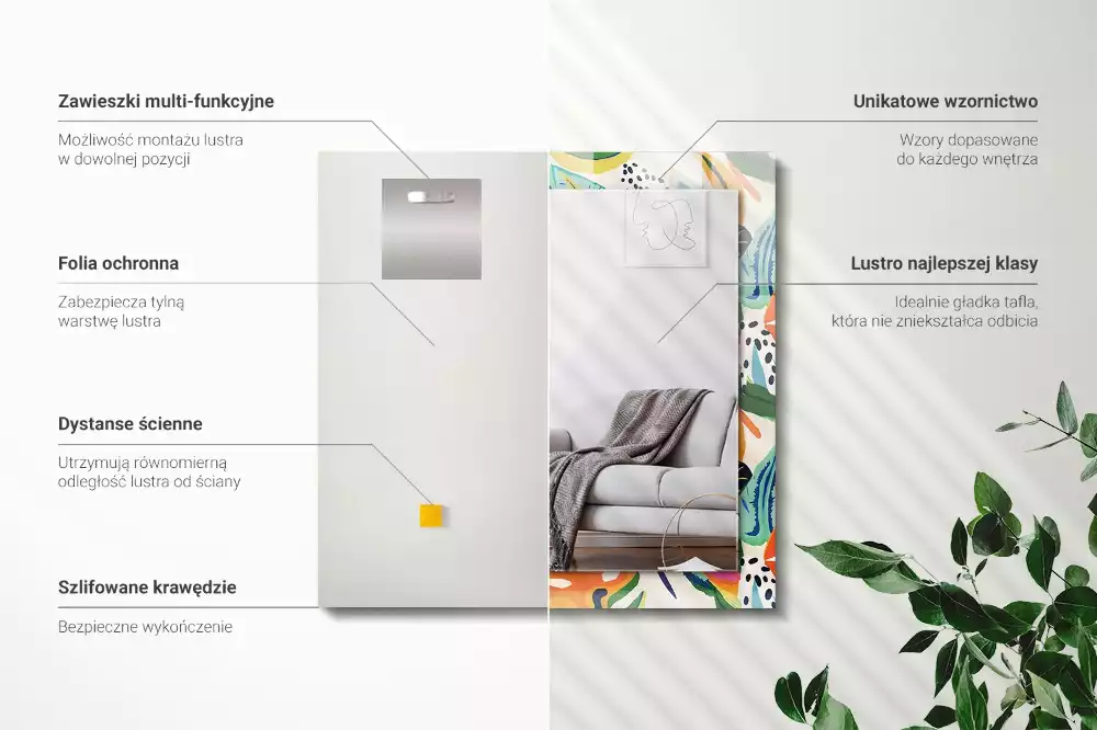 Lustro prostokątne z nadrukiem w kolorowe liście