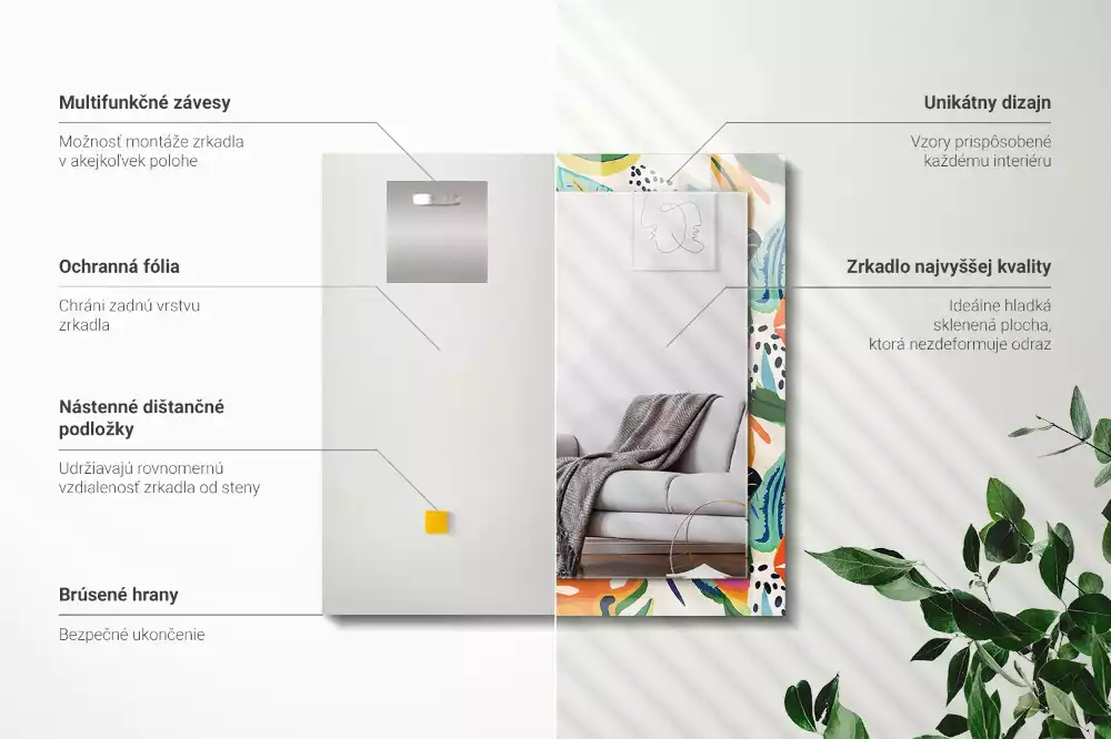 Lustro prostokątne z nadrukiem w kolorowe liście