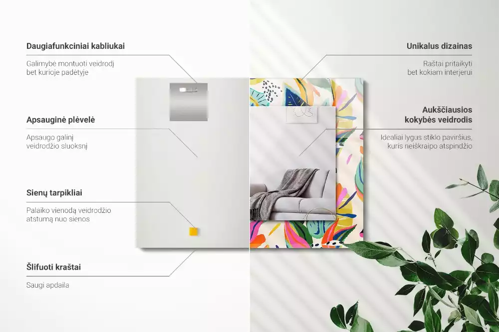 Lustro prostokątne z nadrukiem w kolorowe liście