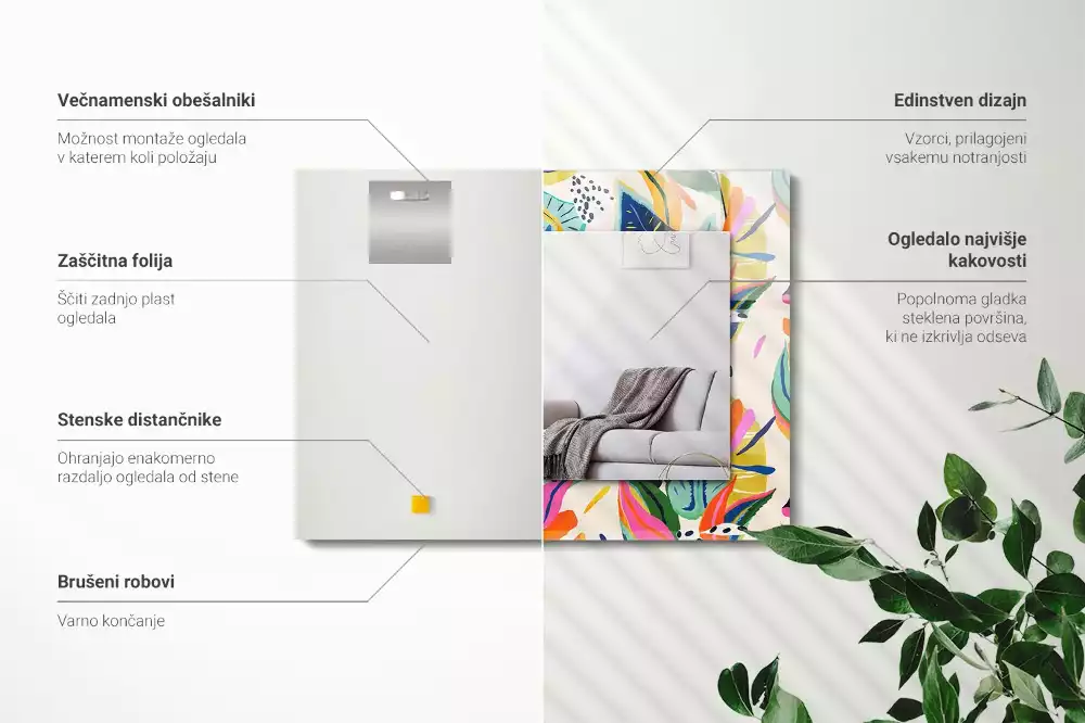 Lustro prostokątne z nadrukiem w kolorowe liście