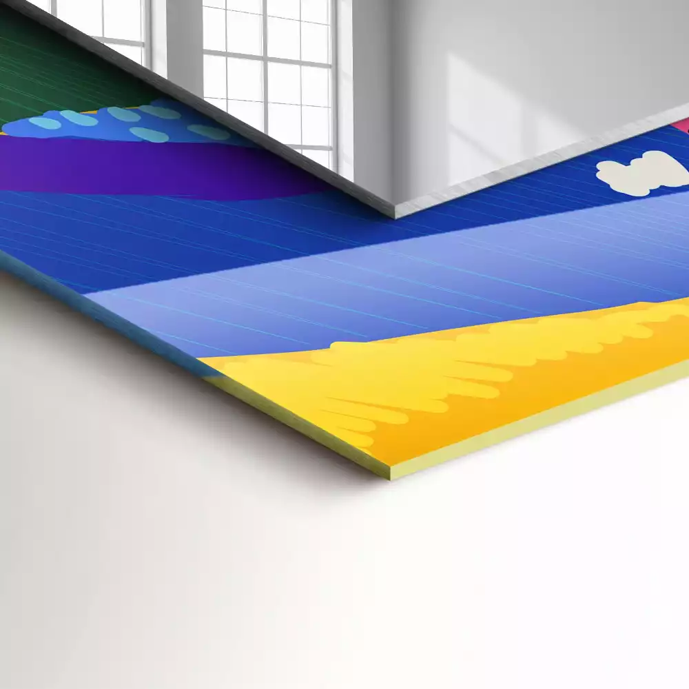 Lustro dekoracyjne z nadrukiem w kolorowy abstrakcyjny wzór