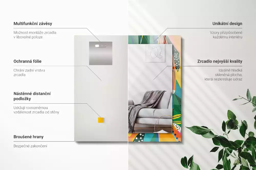 Lustro dekoracyjne z nadrukiem w kolorowy abstrakcyjny wzór