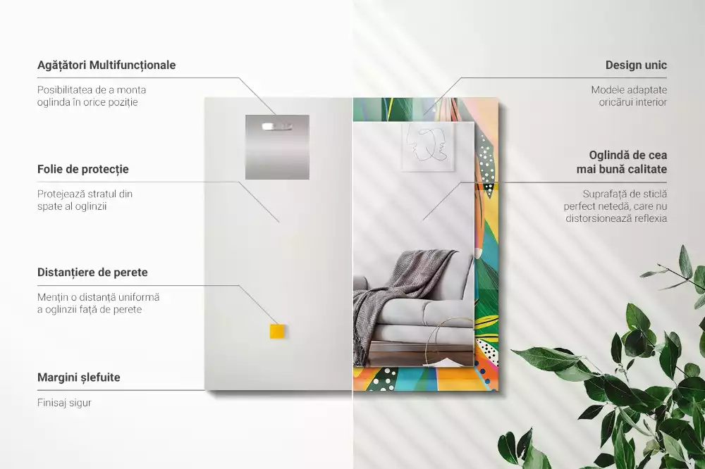 Lustro dekoracyjne z nadrukiem w kolorowy abstrakcyjny wzór