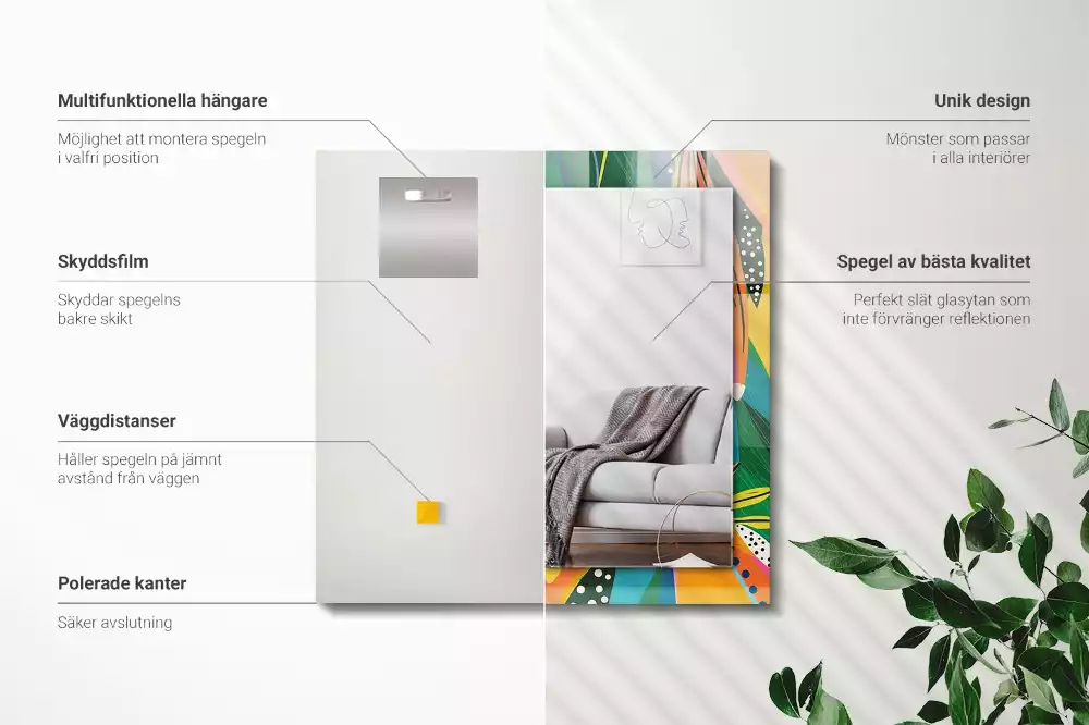 Lustro dekoracyjne z nadrukiem w kolorowy abstrakcyjny wzór