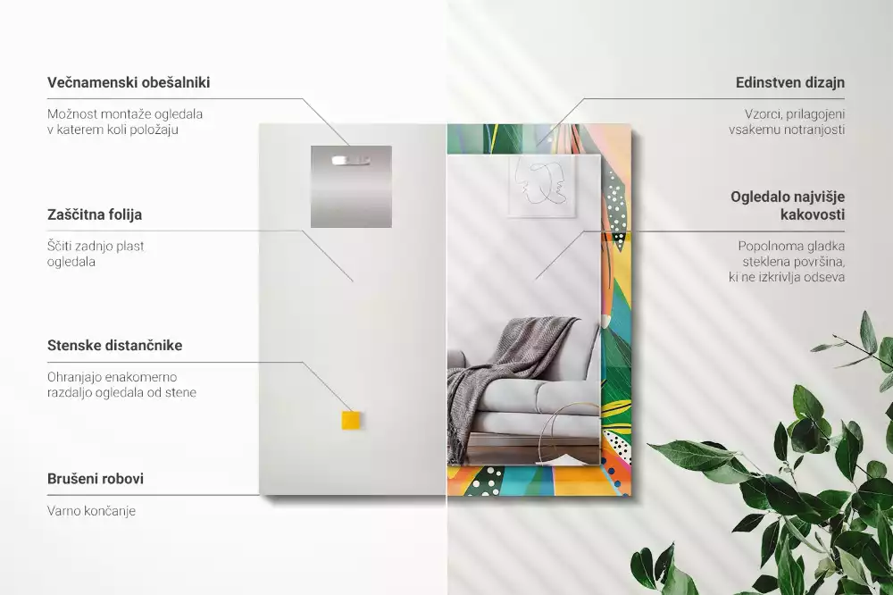 Lustro dekoracyjne z nadrukiem w kolorowy abstrakcyjny wzór