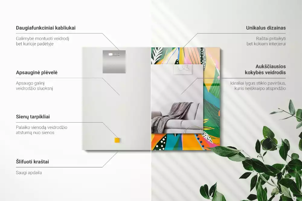 Lustro dekoracyjne z nadrukiem w kolorowy abstrakcyjny wzór