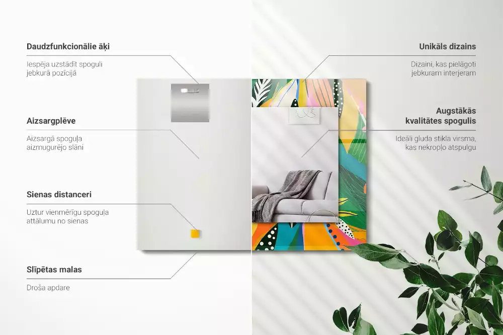 Lustro dekoracyjne z nadrukiem w kolorowy abstrakcyjny wzór