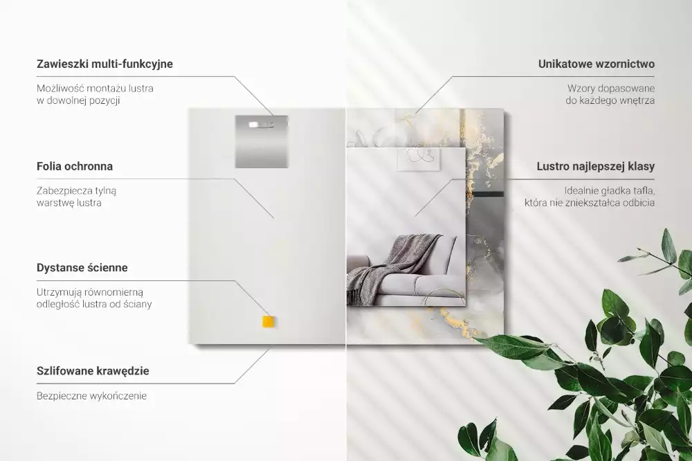 Lustro dekoracyjne w stylu abstrakcyjnej sztuki nowoczesnej