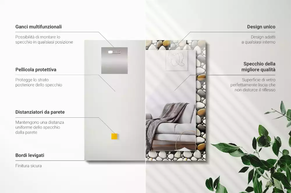 Lustro prostokątne z nadrukiem w motyw kamieni o teksturowanym wzorze