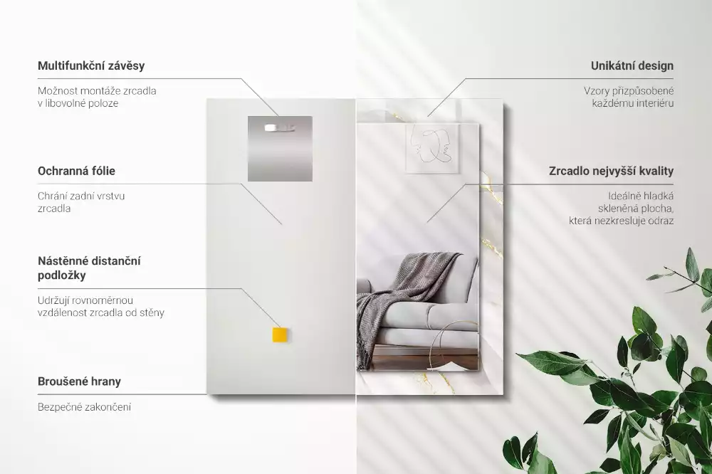 Lustro dekoracyjne prostokątne z nadrukiem w motyw szarego marmuru