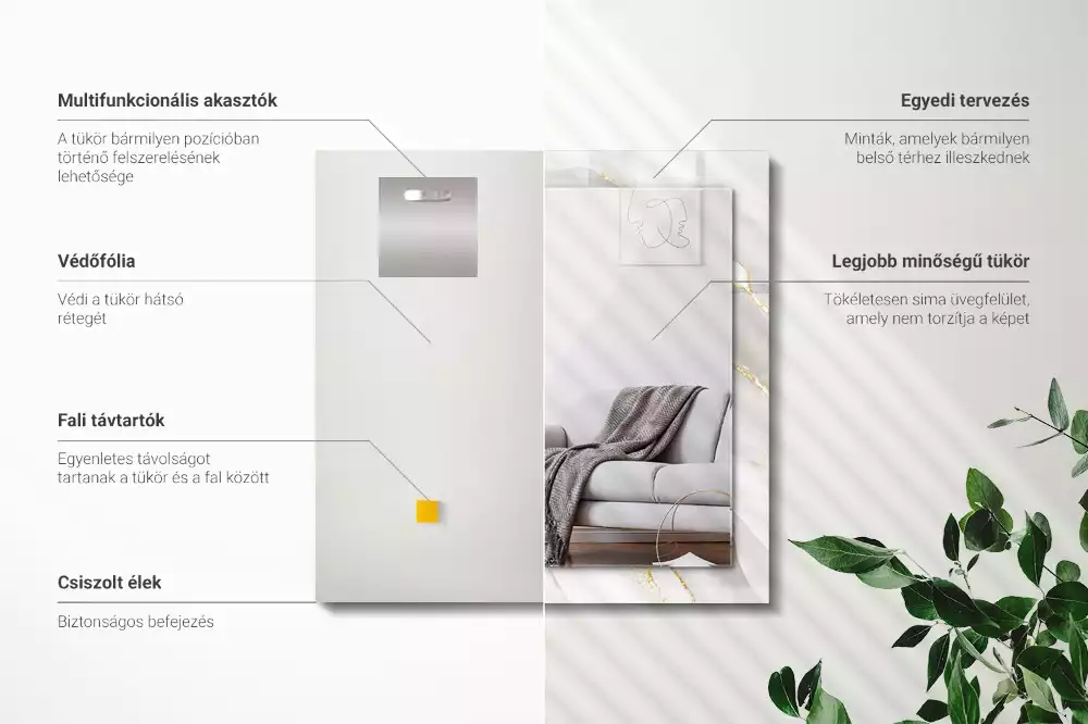 Lustro dekoracyjne prostokątne z nadrukiem w motyw szarego marmuru