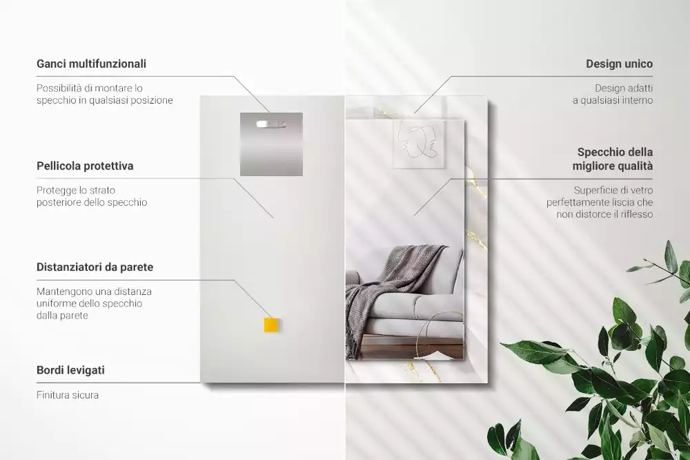 Lustro dekoracyjne prostokątne z nadrukiem w motyw szarego marmuru