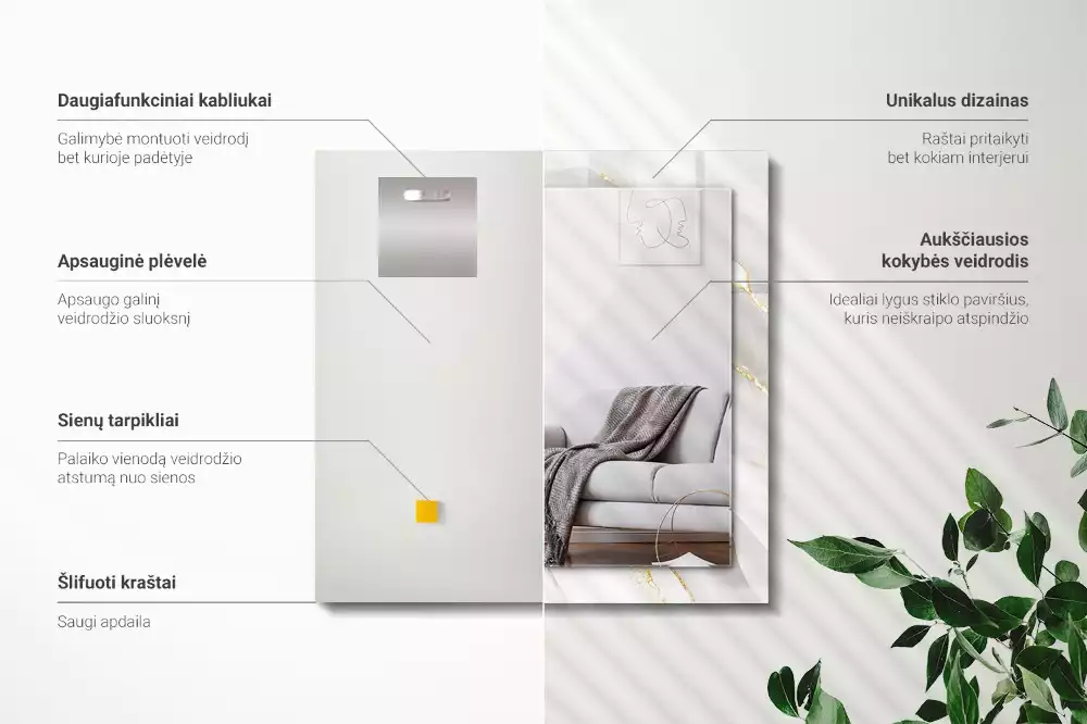 Lustro dekoracyjne prostokątne z nadrukiem w motyw szarego marmuru