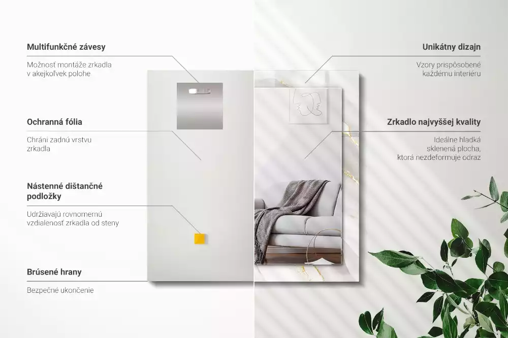 Lustro dekoracyjne prostokątne z nadrukiem w motyw szarego marmuru