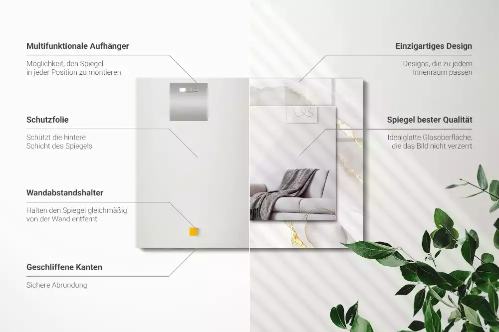 Lustro dekoracyjne prostokątne z nadrukiem w motyw szarego marmuru