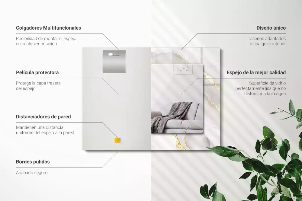 Lustro dekoracyjne prostokątne z nadrukiem w motyw szarego marmuru