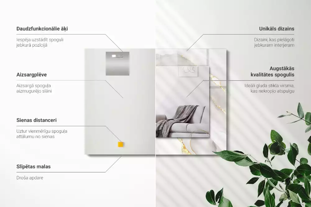 Lustro dekoracyjne prostokątne z nadrukiem w motyw szarego marmuru