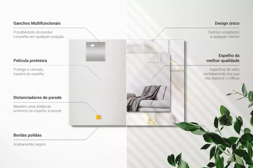 Lustro dekoracyjne prostokątne z nadrukiem w motyw szarego marmuru