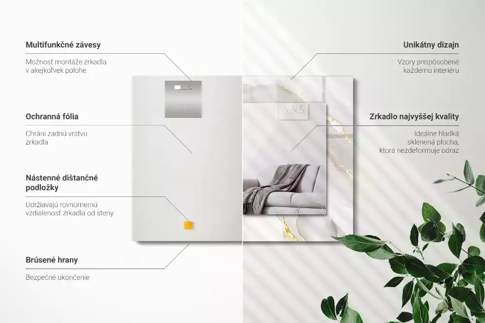 Lustro dekoracyjne prostokątne z nadrukiem w motyw szarego marmuru