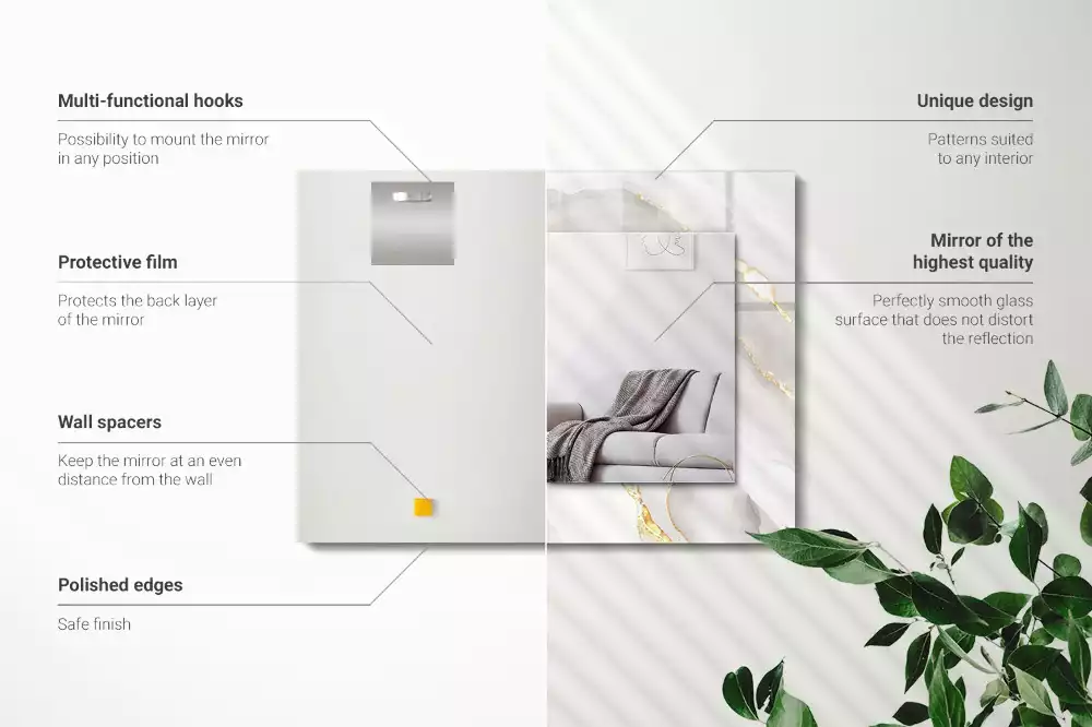 Lustro dekoracyjne prostokątne z nadrukiem w motyw szarego marmuru