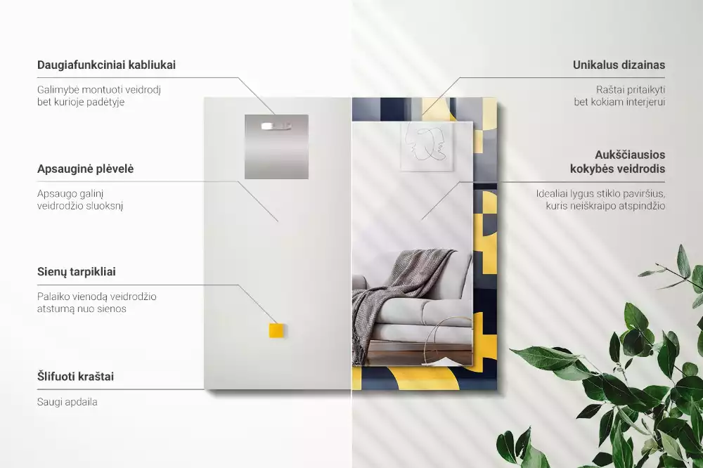 Lustro dekoracyjne prostokątne z abstrakcyjnym wzorem geometrycznym