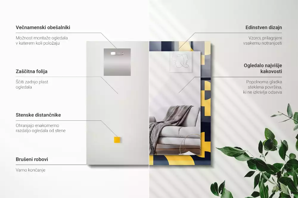 Lustro dekoracyjne prostokątne z abstrakcyjnym wzorem geometrycznym