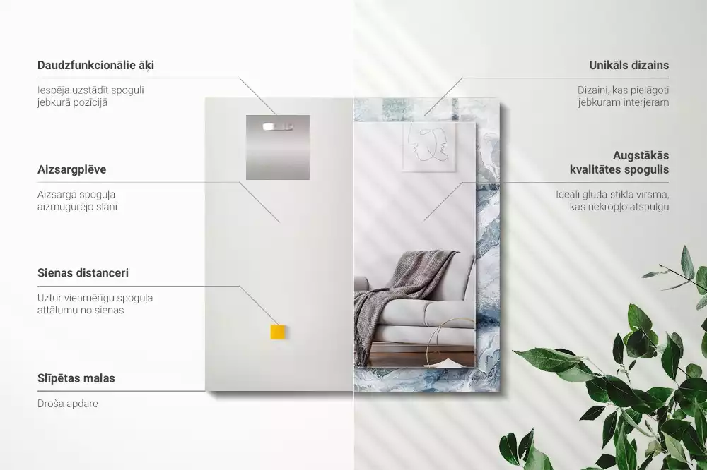 Lustro prostokątne z nadrukiem w motywie marmuru w odcieniach