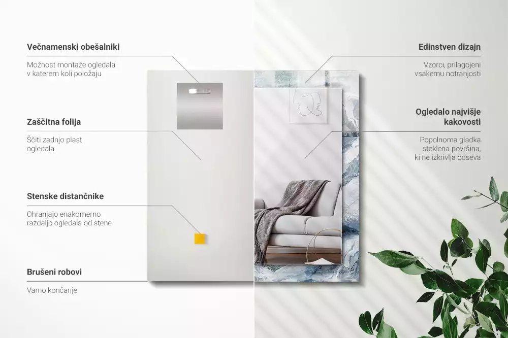 Lustro prostokątne z nadrukiem w motywie marmuru w odcieniach