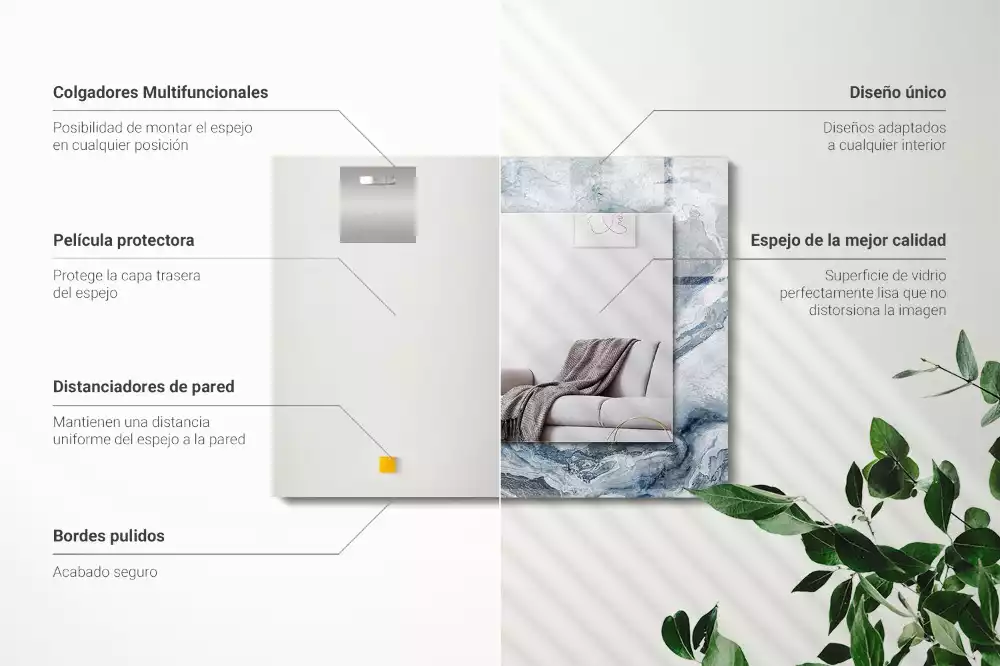 Lustro prostokątne z nadrukiem w motywie marmuru w odcieniach