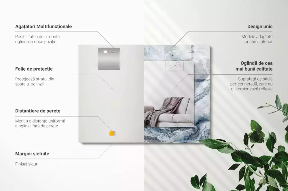 Lustro prostokątne z nadrukiem w motywie marmuru w odcieniach