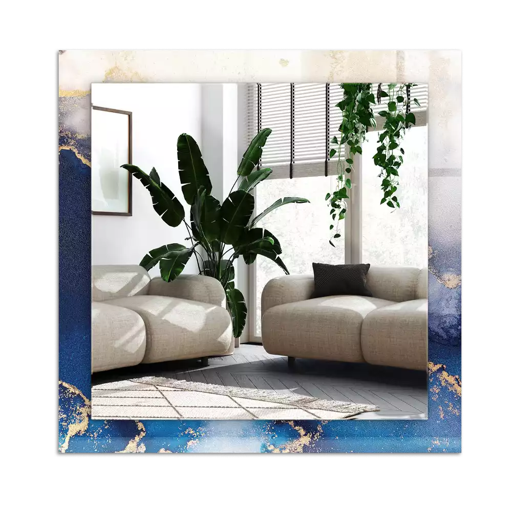 Lustro dekoracyjne z nadrukiem przedstawiającym abstrakcyjną sztukę plastyczną, w kształcie prostokąta