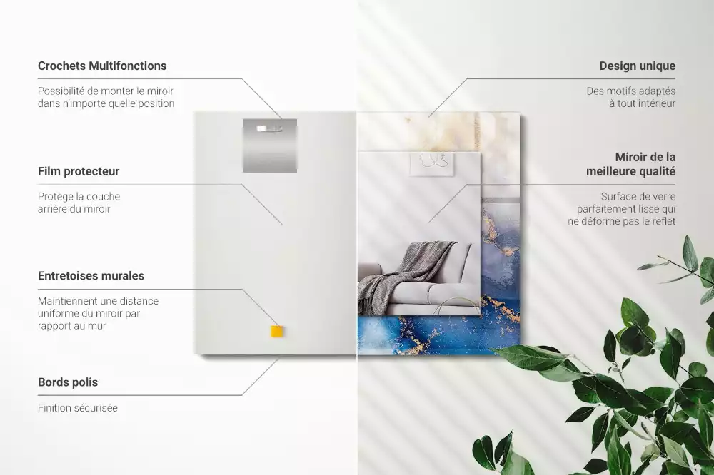 Lustro dekoracyjne z nadrukiem przedstawiającym abstrakcyjną sztukę plastyczną, w kształcie prostokąta