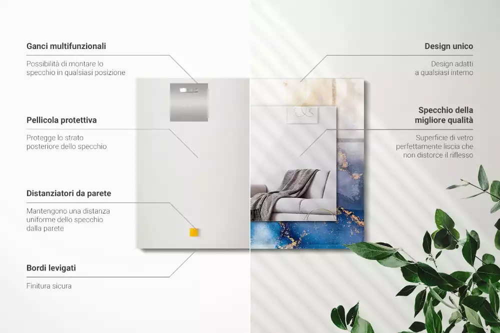 Lustro dekoracyjne z nadrukiem przedstawiającym abstrakcyjną sztukę plastyczną, w kształcie prostokąta